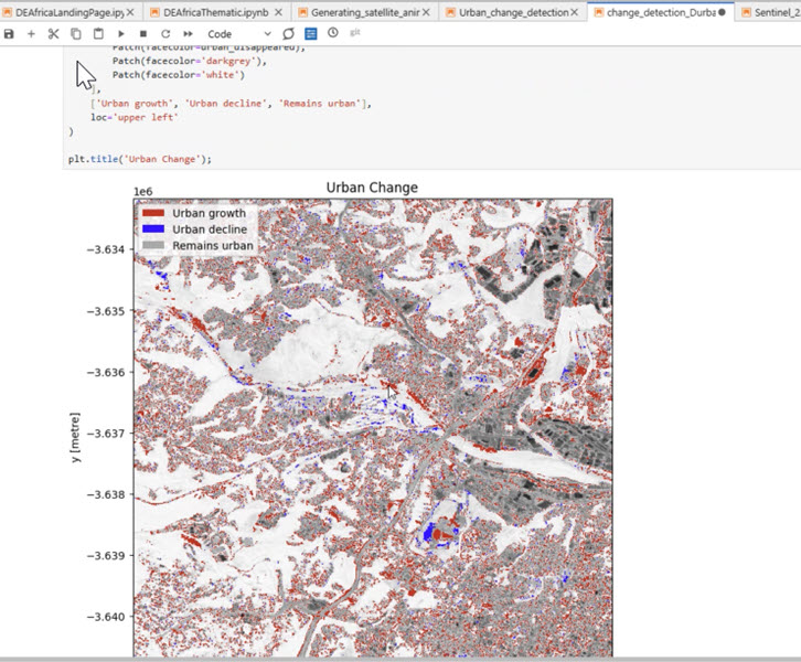 AOI settlement change detection on Jupyter Notebook on Digital Earth Africa